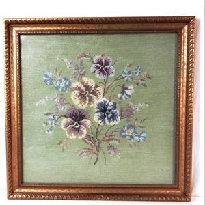 Large Pansies Completed Needlepoint Gilt Framed with non glare 19…
